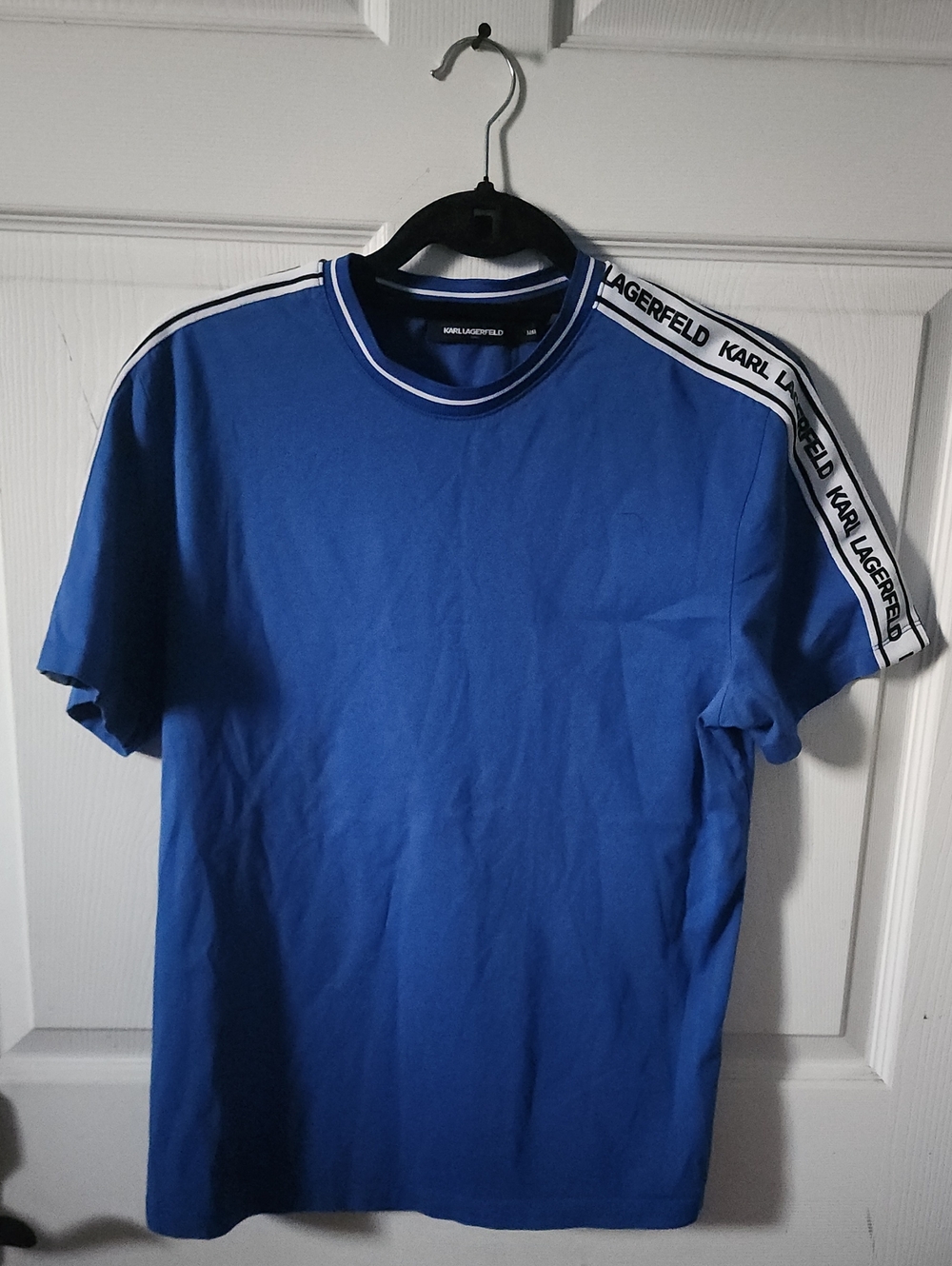 Karl Lagerfeld Blue Crewneck Tee with Branded Shoulder Tape